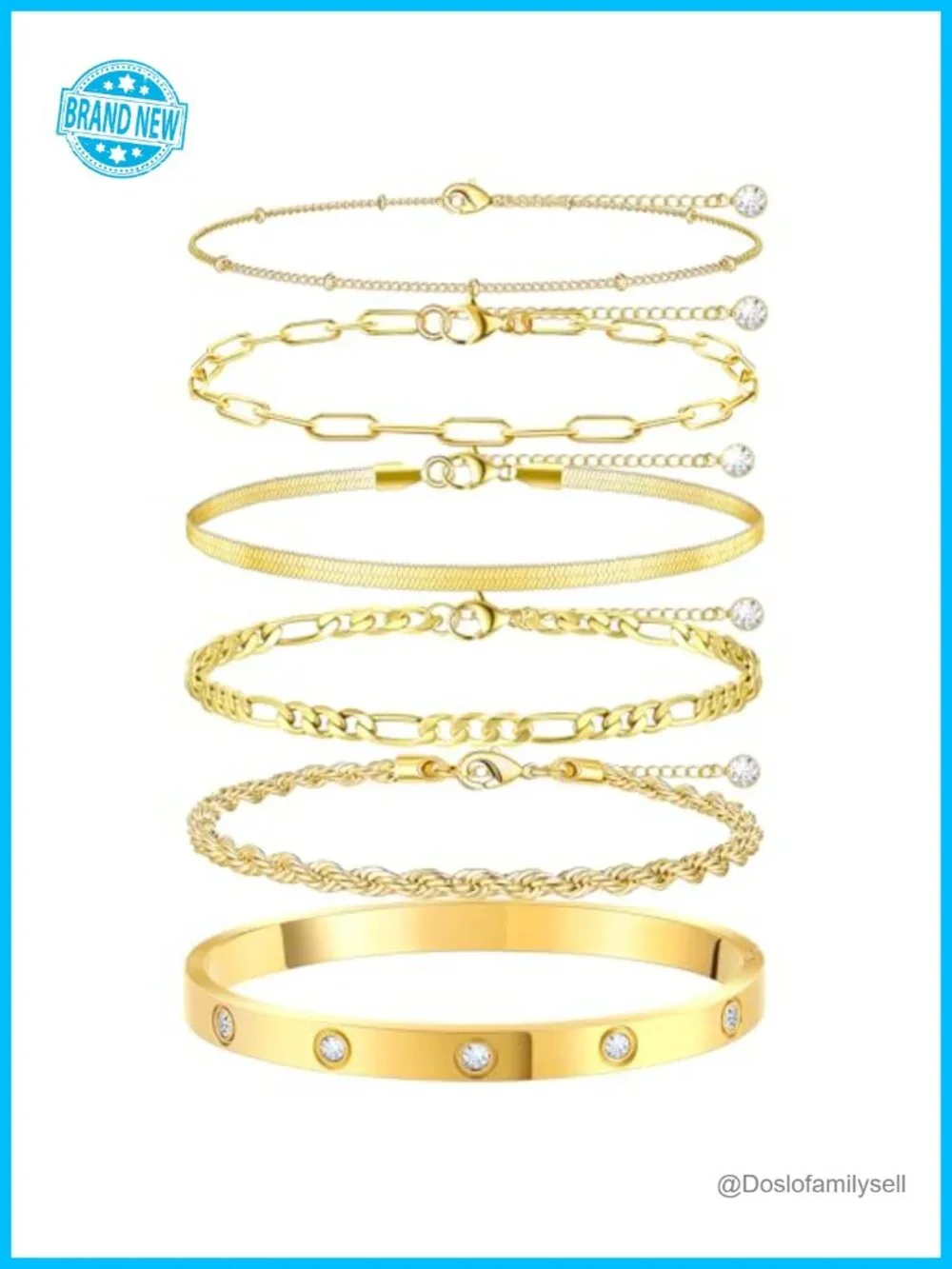 18K Gold Plated Bracelet Stack - Non Tarnish, Waterproof, Dainty Link Chain